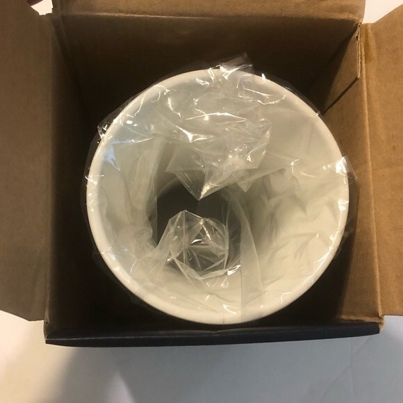 DANSK NIB Metallise Bud Vase 7.25" White Bronze Brown Band Crackle Flowers - Picture 5 of 10